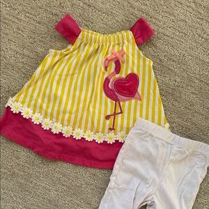 Girls Yellow Stripe & Pink Flamingo Tank Top and bottoms set